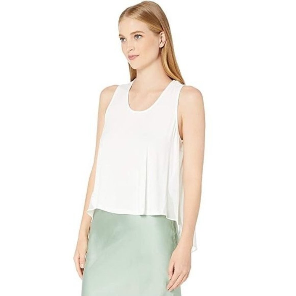 BCBGMAXAZRIA High Low Sheer Back Tank Top In White Size Small